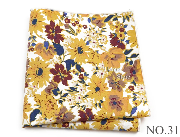 Newly-Designed Floral Print Hankerchief 100% Cotton Green Yellow Blue Hankies For Men Women Wedding Party Dinner Accessory Gift
