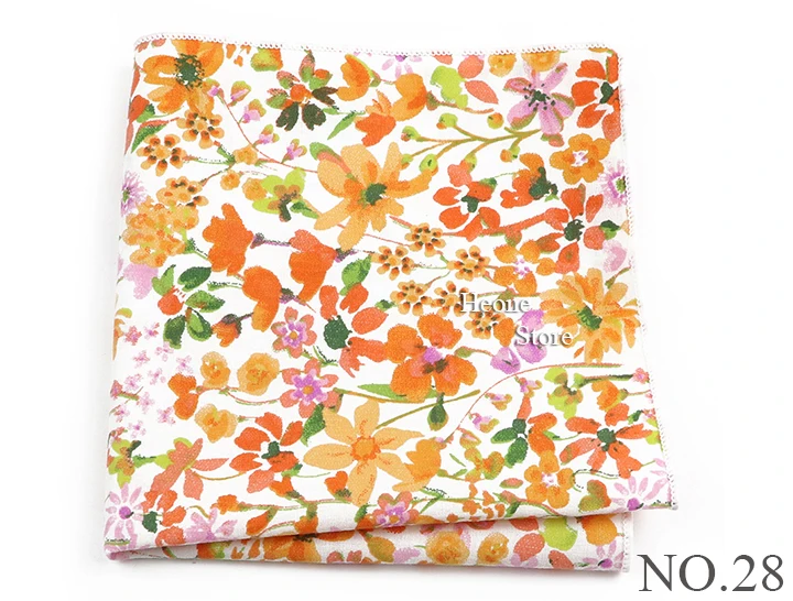 Newly-Designed Floral Print Hankerchief 100% Cotton Green Yellow Blue Hankies For Men Women Wedding Party Dinner Accessory Gift