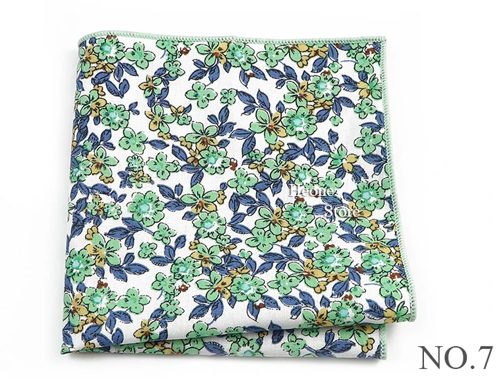 Newly-Designed Floral Print Hankerchief 100% Cotton Green Yellow Blue Hankies For Men Women Wedding Party Dinner Accessory Gift