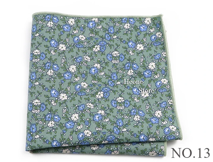 Newly-Designed Floral Print Hankerchief 100% Cotton Green Yellow Blue Hankies For Men Women Wedding Party Dinner Accessory Gift