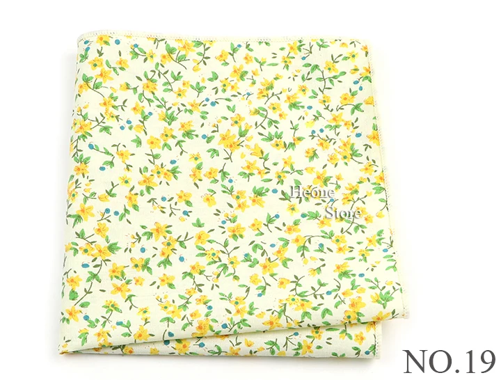 Newly-Designed Floral Print Hankerchief 100% Cotton Green Yellow Blue Hankies For Men Women Wedding Party Dinner Accessory Gift