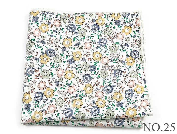 Newly-Designed Floral Print Hankerchief 100% Cotton Green Yellow Blue Hankies For Men Women Wedding Party Dinner Accessory Gift