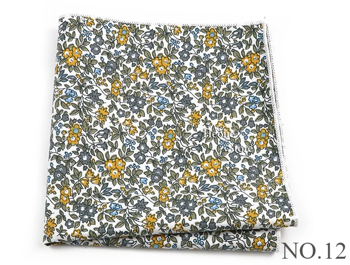 Newly-Designed Floral Print Hankerchief 100% Cotton Green Yellow Blue Hankies For Men Women Wedding Party Dinner Accessory Gift
