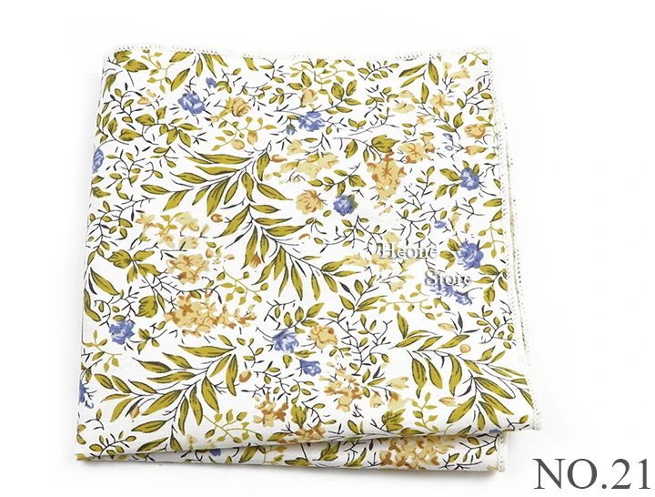 Newly-Designed Floral Print Hankerchief 100% Cotton Green Yellow Blue Hankies For Men Women Wedding Party Dinner Accessory Gift