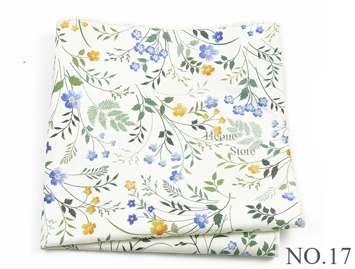Newly-Designed Floral Print Hankerchief 100% Cotton Green Yellow Blue Hankies For Men Women Wedding Party Dinner Accessory Gift