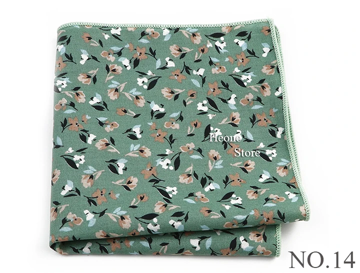 Newly-Designed Floral Print Hankerchief 100% Cotton Green Yellow Blue Hankies For Men Women Wedding Party Dinner Accessory Gift
