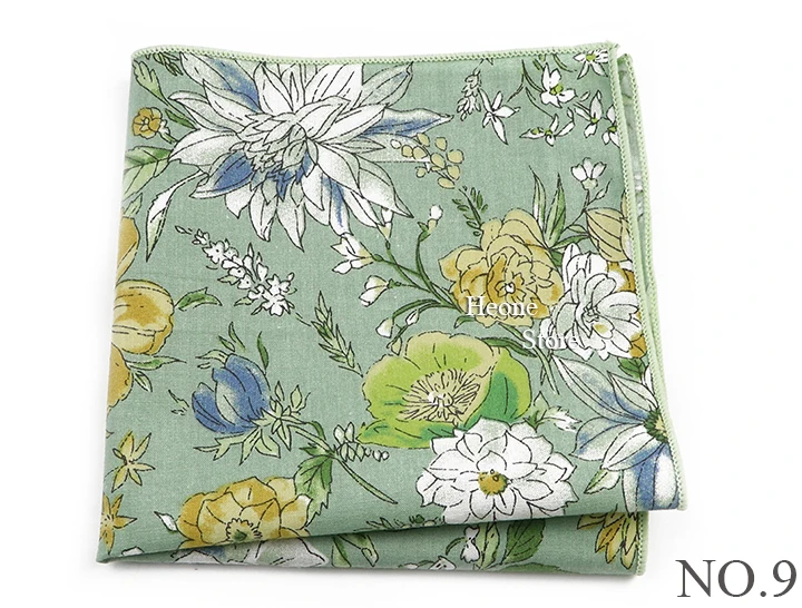 Newly-Designed Floral Print Hankerchief 100% Cotton Green Yellow Blue Hankies For Men Women Wedding Party Dinner Accessory Gift