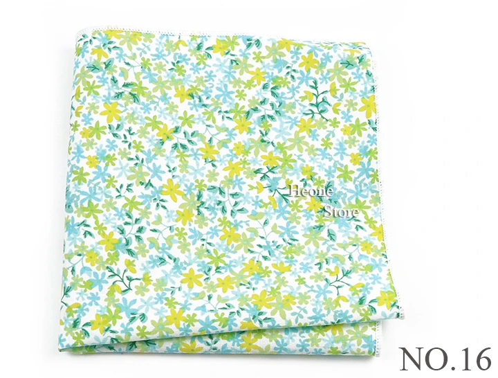Newly-Designed Floral Print Hankerchief 100% Cotton Green Yellow Blue Hankies For Men Women Wedding Party Dinner Accessory Gift