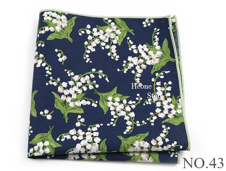 Newly-Designed Floral Print Hankerchief 100% Cotton Green Yellow Blue Hankies For Men Women Wedding Party Dinner Accessory Gift