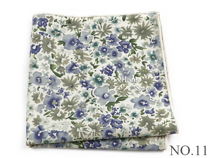 Newly-Designed Floral Print Hankerchief 100% Cotton Green Yellow Blue Hankies For Men Women Wedding Party Dinner Accessory Gift