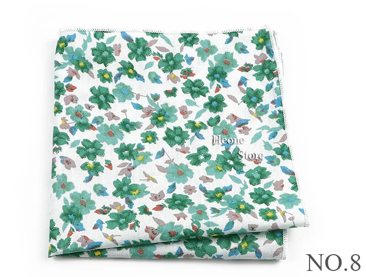 Newly-Designed Floral Print Hankerchief 100% Cotton Green Yellow Blue Hankies For Men Women Wedding Party Dinner Accessory Gift