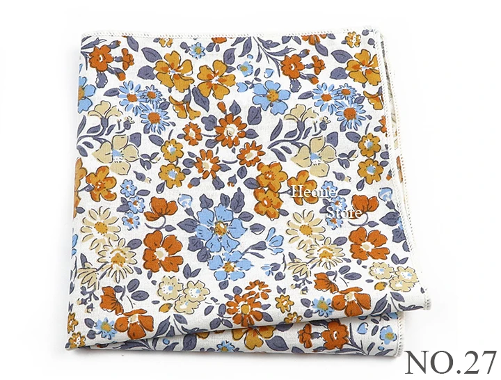 Newly-Designed Floral Print Hankerchief 100% Cotton Green Yellow Blue Hankies For Men Women Wedding Party Dinner Accessory Gift