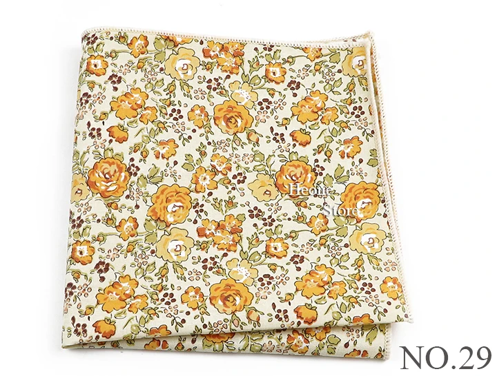 Newly-Designed Floral Print Hankerchief 100% Cotton Green Yellow Blue Hankies For Men Women Wedding Party Dinner Accessory Gift