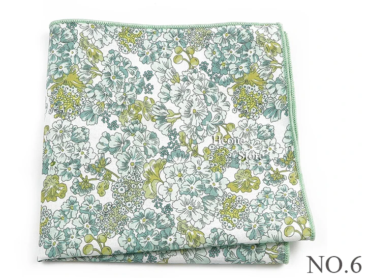 Newly-Designed Floral Print Hankerchief 100% Cotton Green Yellow Blue Hankies For Men Women Wedding Party Dinner Accessory Gift