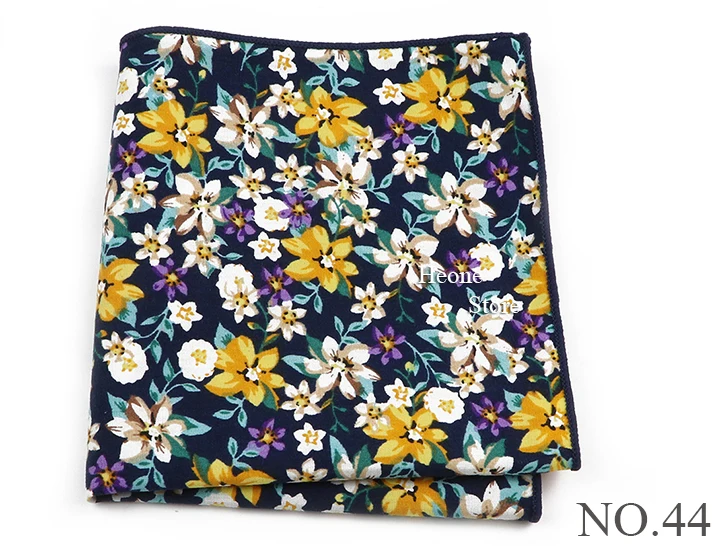 Newly-Designed Floral Print Hankerchief 100% Cotton Green Yellow Blue Hankies For Men Women Wedding Party Dinner Accessory Gift