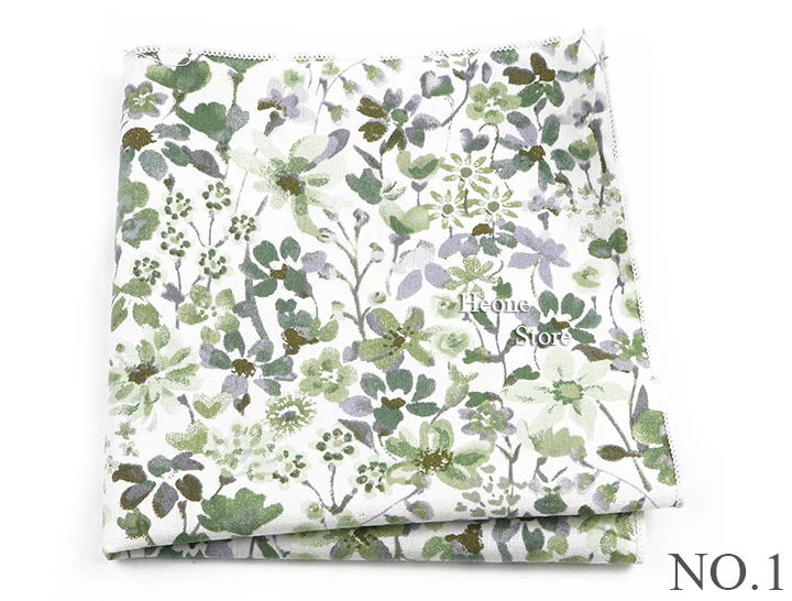 Newly-Designed Floral Print Hankerchief 100% Cotton Green Yellow Blue Hankies For Men Women Wedding Party Dinner Accessory Gift