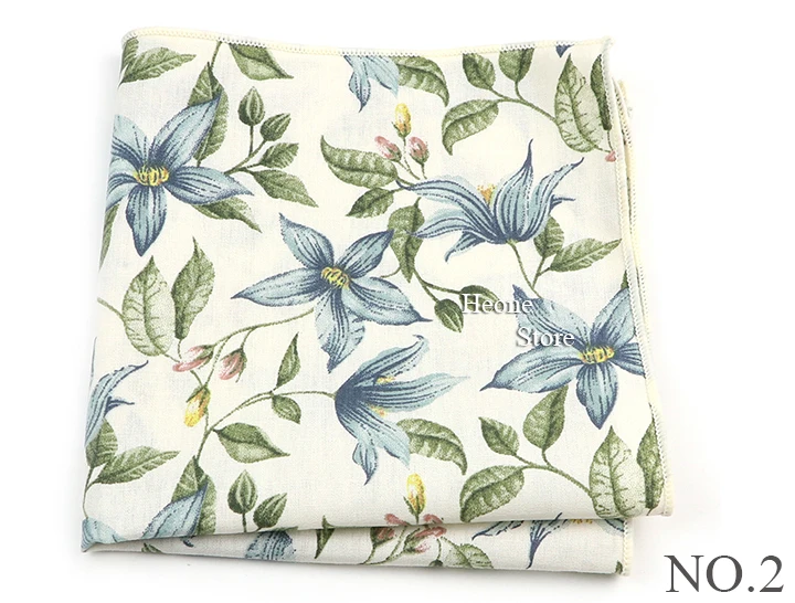 Newly-Designed Floral Print Hankerchief 100% Cotton Green Yellow Blue Hankies For Men Women Wedding Party Dinner Accessory Gift