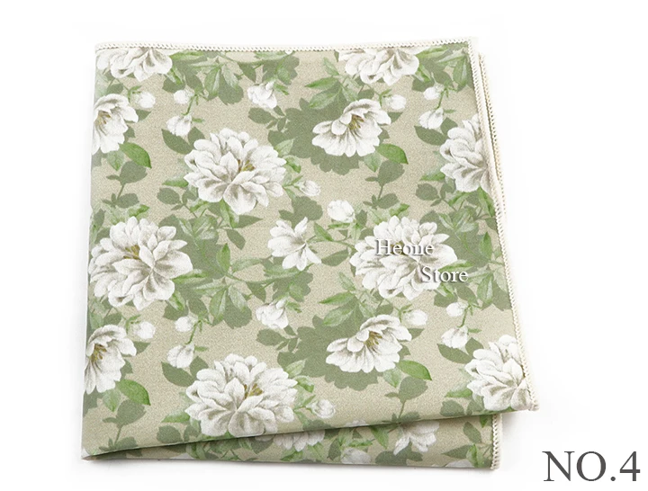 Newly-Designed Floral Print Hankerchief 100% Cotton Green Yellow Blue Hankies For Men Women Wedding Party Dinner Accessory Gift