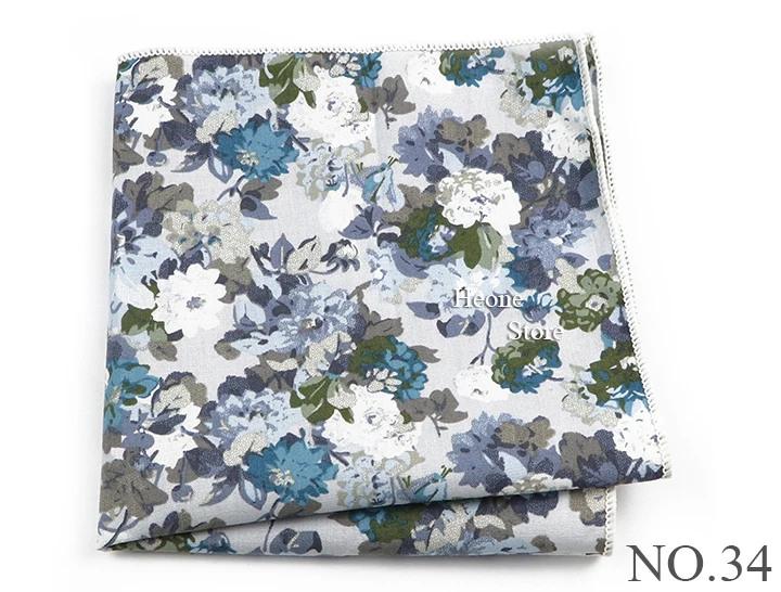 Newly-Designed Floral Print Hankerchief 100% Cotton Green Yellow Blue Hankies For Men Women Wedding Party Dinner Accessory Gift