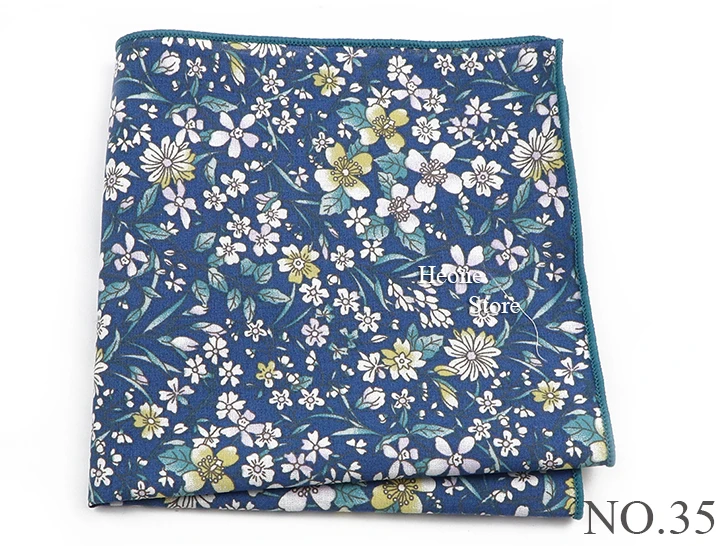 Newly-Designed Floral Print Hankerchief 100% Cotton Green Yellow Blue Hankies For Men Women Wedding Party Dinner Accessory Gift