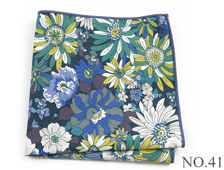 Newly-Designed Floral Print Hankerchief 100% Cotton Green Yellow Blue Hankies For Men Women Wedding Party Dinner Accessory Gift