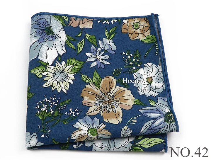 Newly-Designed Floral Print Hankerchief 100% Cotton Green Yellow Blue Hankies For Men Women Wedding Party Dinner Accessory Gift