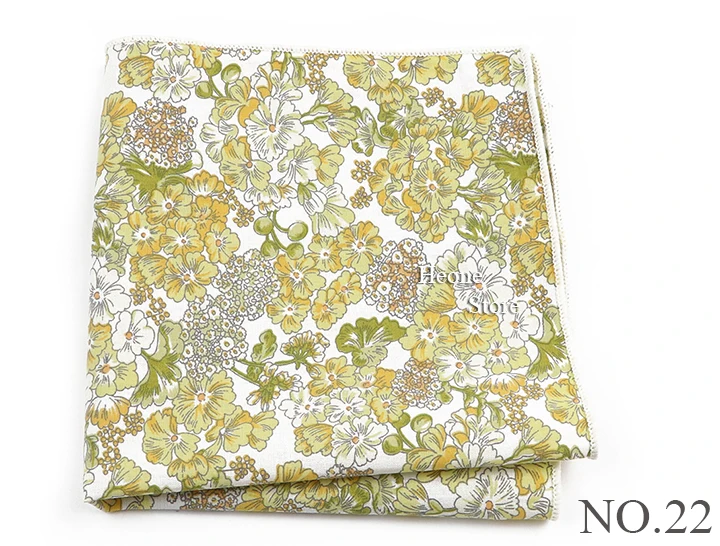 Newly-Designed Floral Print Hankerchief 100% Cotton Green Yellow Blue Hankies For Men Women Wedding Party Dinner Accessory Gift