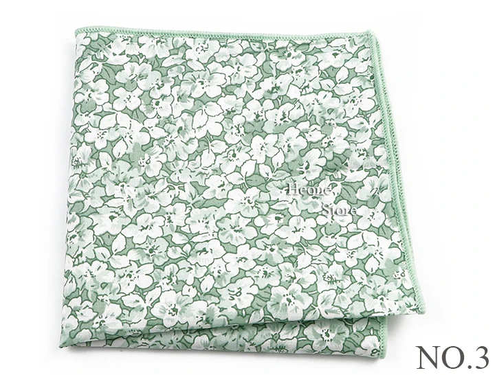 Newly-Designed Floral Print Hankerchief 100% Cotton Green Yellow Blue Hankies For Men Women Wedding Party Dinner Accessory Gift