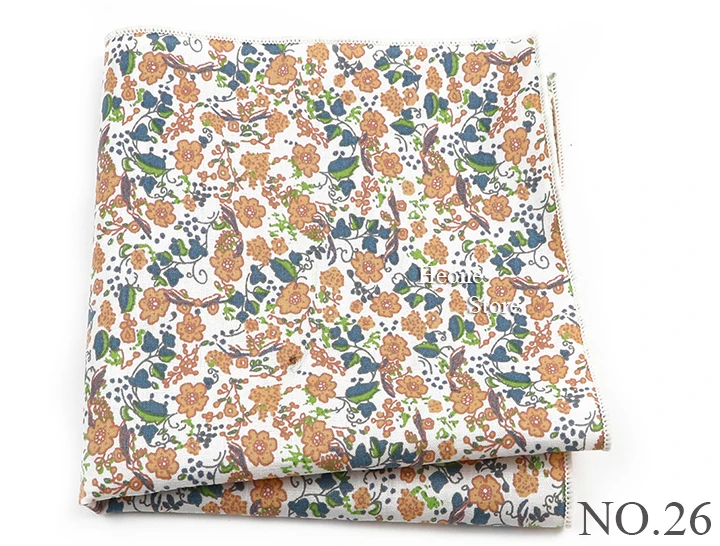 Newly-Designed Floral Print Hankerchief 100% Cotton Green Yellow Blue Hankies For Men Women Wedding Party Dinner Accessory Gift