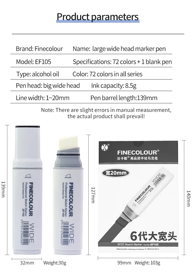 Finecolour 20mm Wide Markers Set POP Alcohol Line Sketching Art Markers Pen Drawing For Drawing Art Supplies EF105