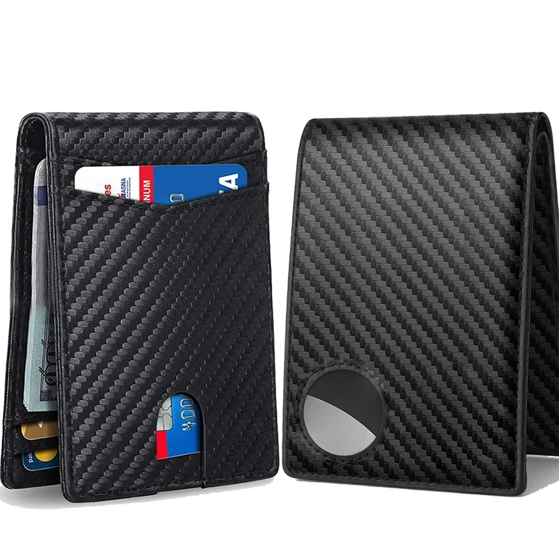 Rfid Airtag Wallets Carbon Fiber Leather Men Wallet Credit Card Holder for Air Tag Wallet Black Luxury Minimalist Wallet for Men