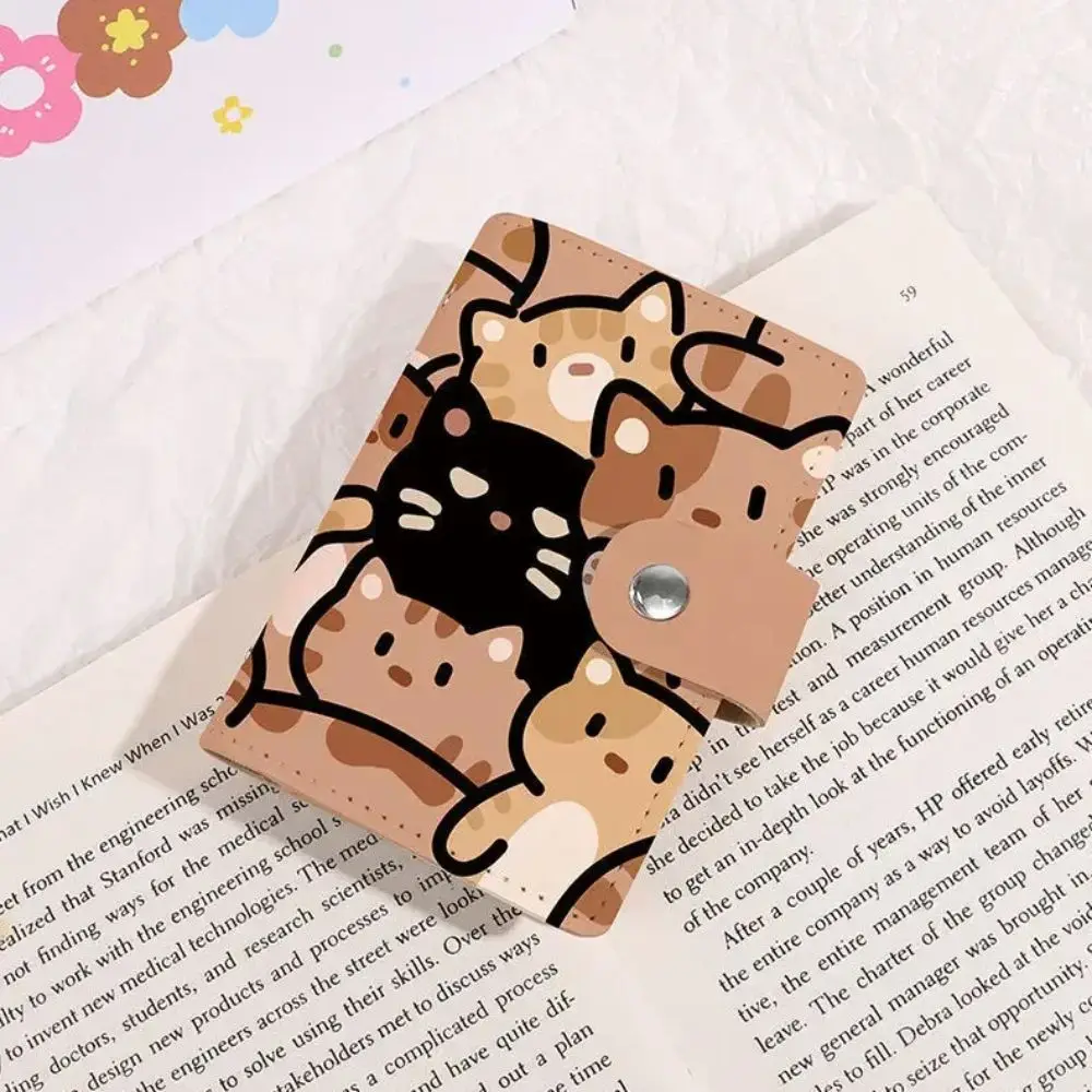 Cute Cat Print Card Holder Women Large Capacity Mini Wallet Cartoon Multi-Card Holder Small Card Case Portable ID Storage Bag
