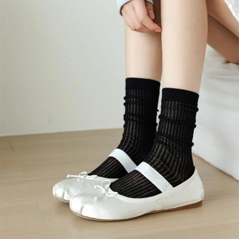 Horetong Lolita Long Socks Women Fashion JK Sweet Girls Thin Japanese Solid Color Socks Cotton Breathable Female Spring Summer