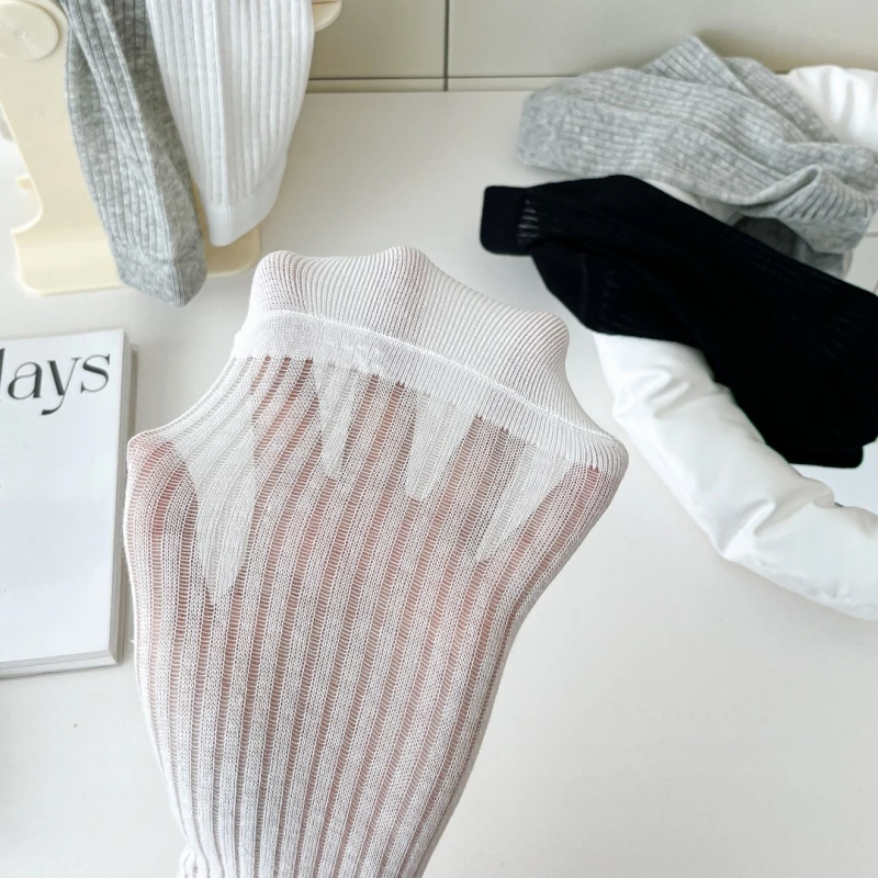 Horetong Lolita Long Socks Women Fashion JK Sweet Girls Thin Japanese Solid Color Socks Cotton Breathable Female Spring Summer
