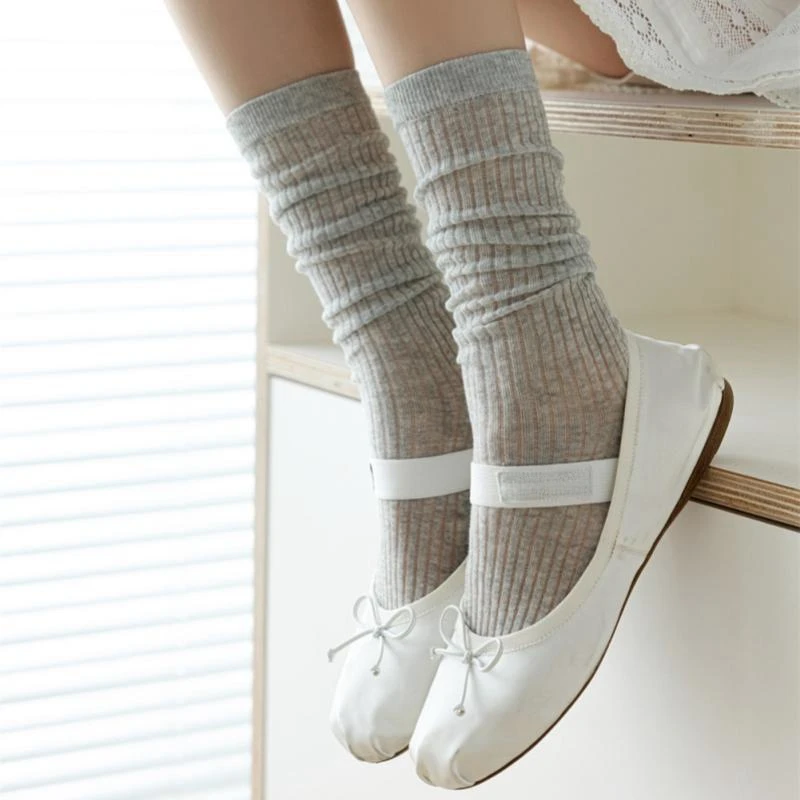 Horetong Lolita Long Socks Women Fashion JK Sweet Girls Thin Japanese Solid Color Socks Cotton Breathable Female Spring Summer