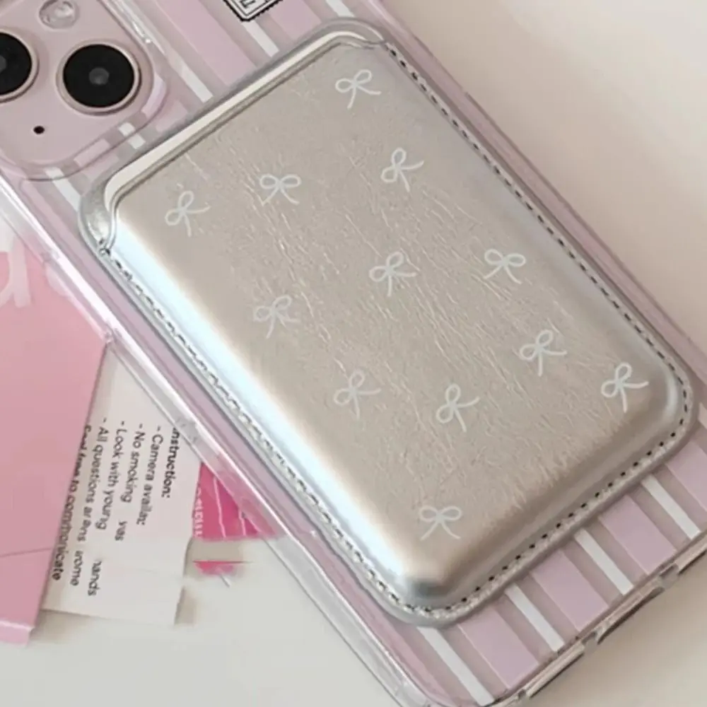 Cute Bow Magnetic Card Clip Leather Wallet Card Holder Phone Case Dustproof Anti-Fingerprint Phone Accessorie For IPhone15ProMax