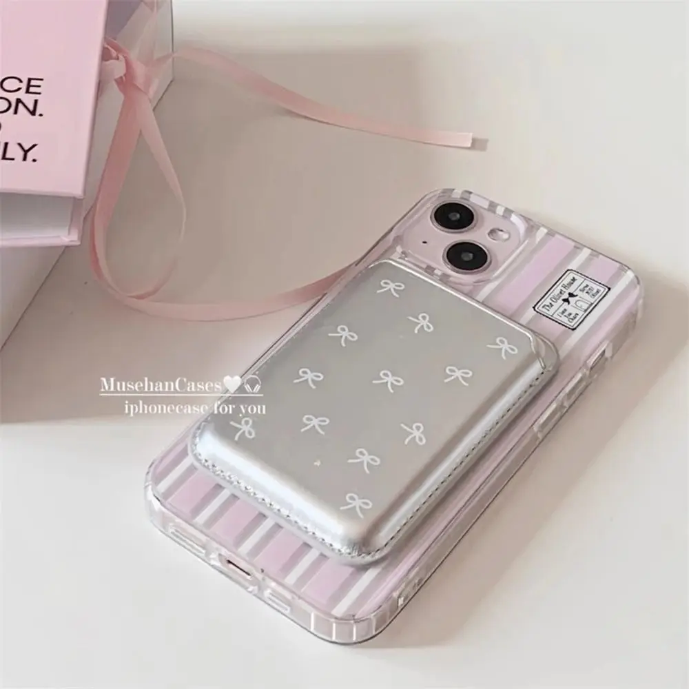 Cute Bow Magnetic Card Clip Leather Wallet Card Holder Phone Case Dustproof Anti-Fingerprint Phone Accessorie For IPhone15ProMax
