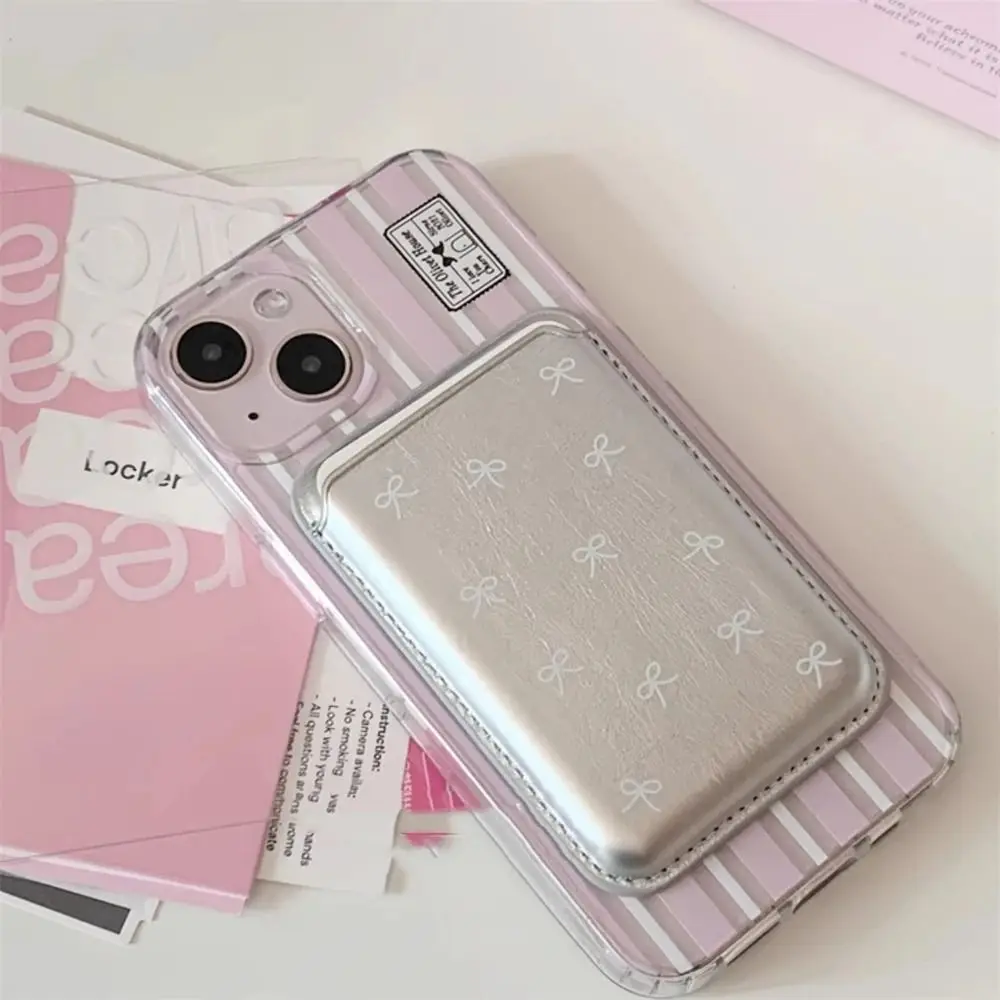 Cute Bow Magnetic Card Clip Leather Wallet Card Holder Phone Case Dustproof Anti-Fingerprint Phone Accessorie For IPhone15ProMax