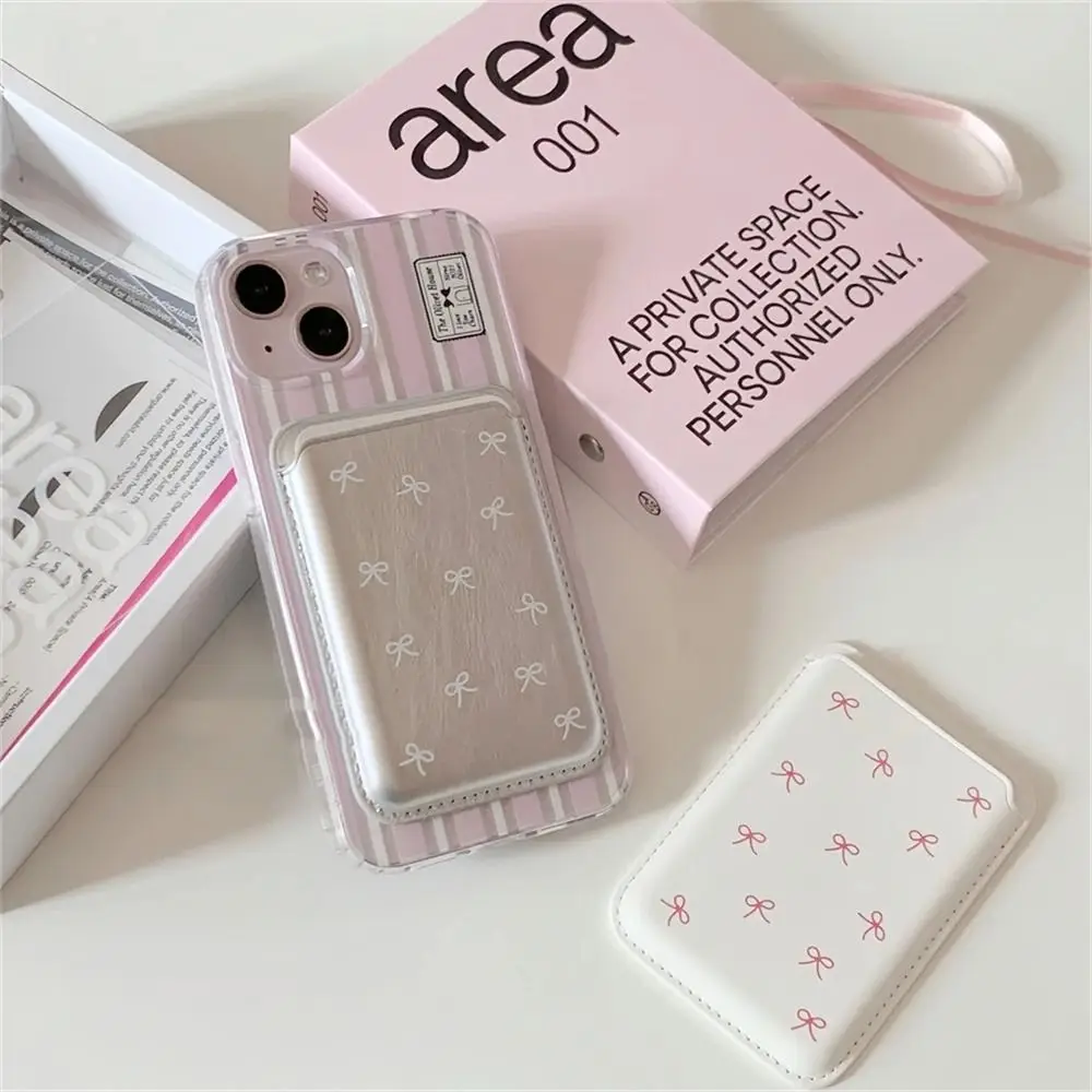 Cute Bow Magnetic Card Clip Leather Wallet Card Holder Phone Case Dustproof Anti-Fingerprint Phone Accessorie For IPhone15ProMax