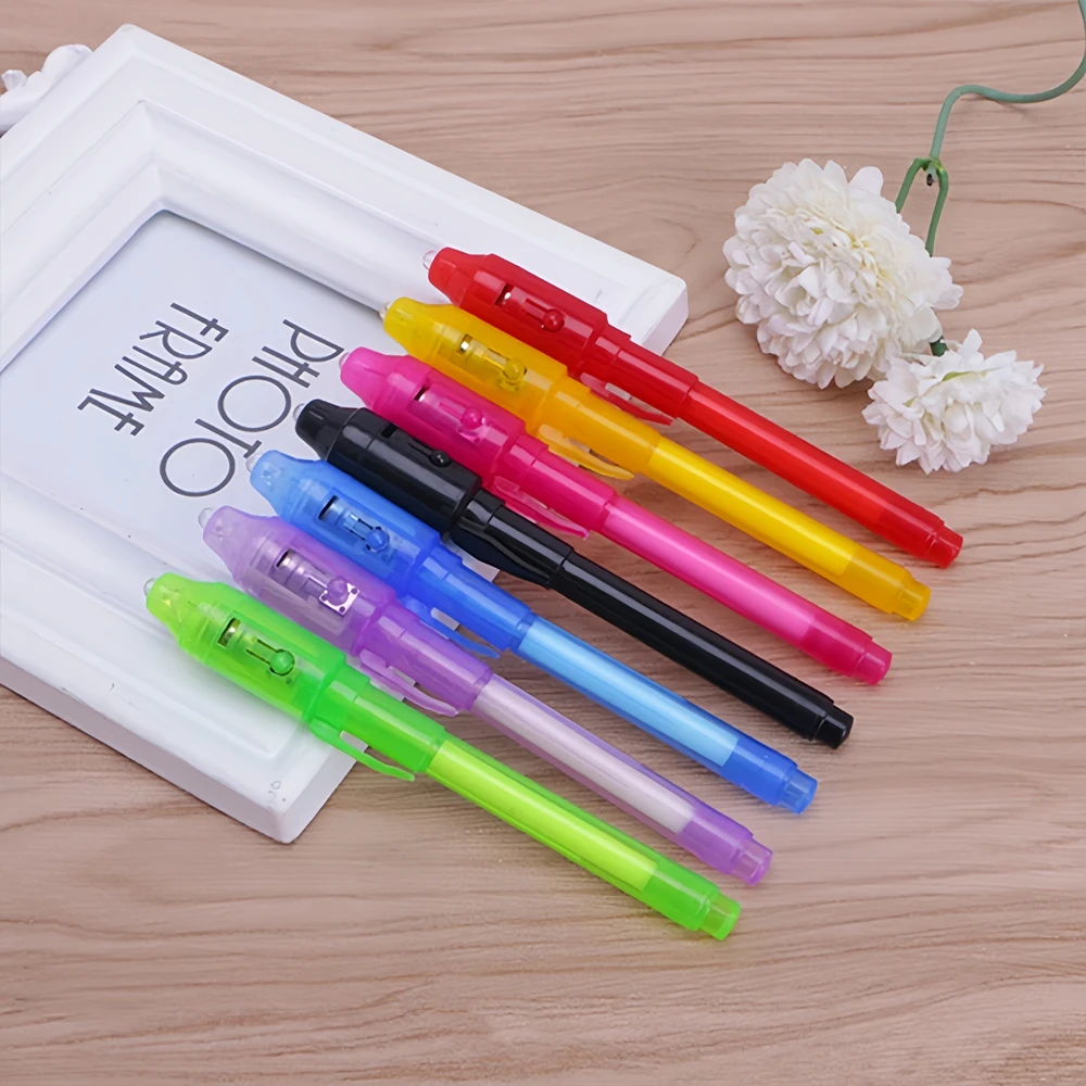 12pcs Luminous Light Pen Magic Purple 2 in 1 UV Black Light Combo Drawing Invisible Ink Pen Learning Education Toys for Child