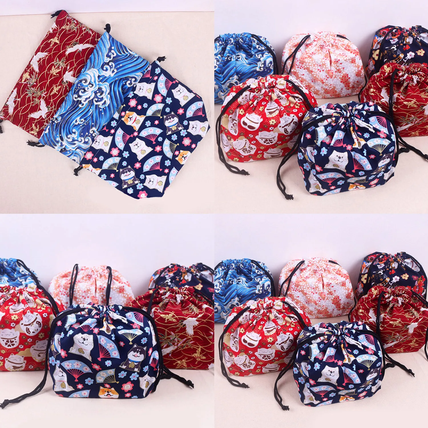 Japanese Style Lunch Box Bag Drawstring Lunch Bag Bento Tote Pouch Portable Children Storage Box Travel Tableware Storage Bag