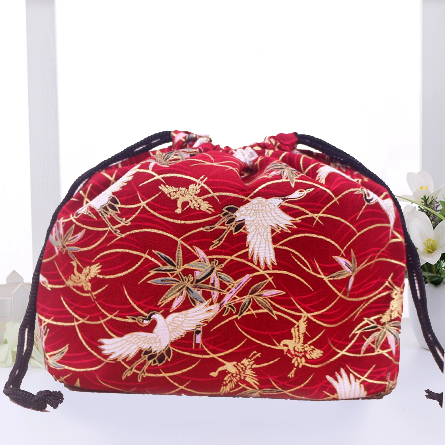 Japanese Style Lunch Box Bag Drawstring Lunch Bag Bento Tote Pouch Portable Children Storage Box Travel Tableware Storage Bag