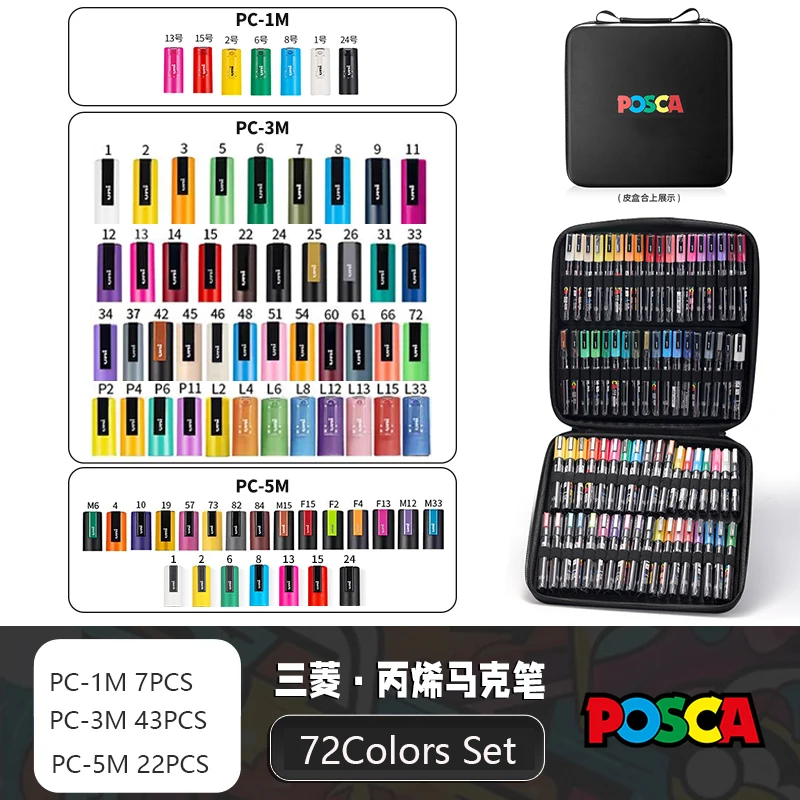 POSCA Permanent Marker or Multi-Function Carrying Case, Zippered Canvas Pen Holder for 72 Markers Lipsticks Organize Stationary