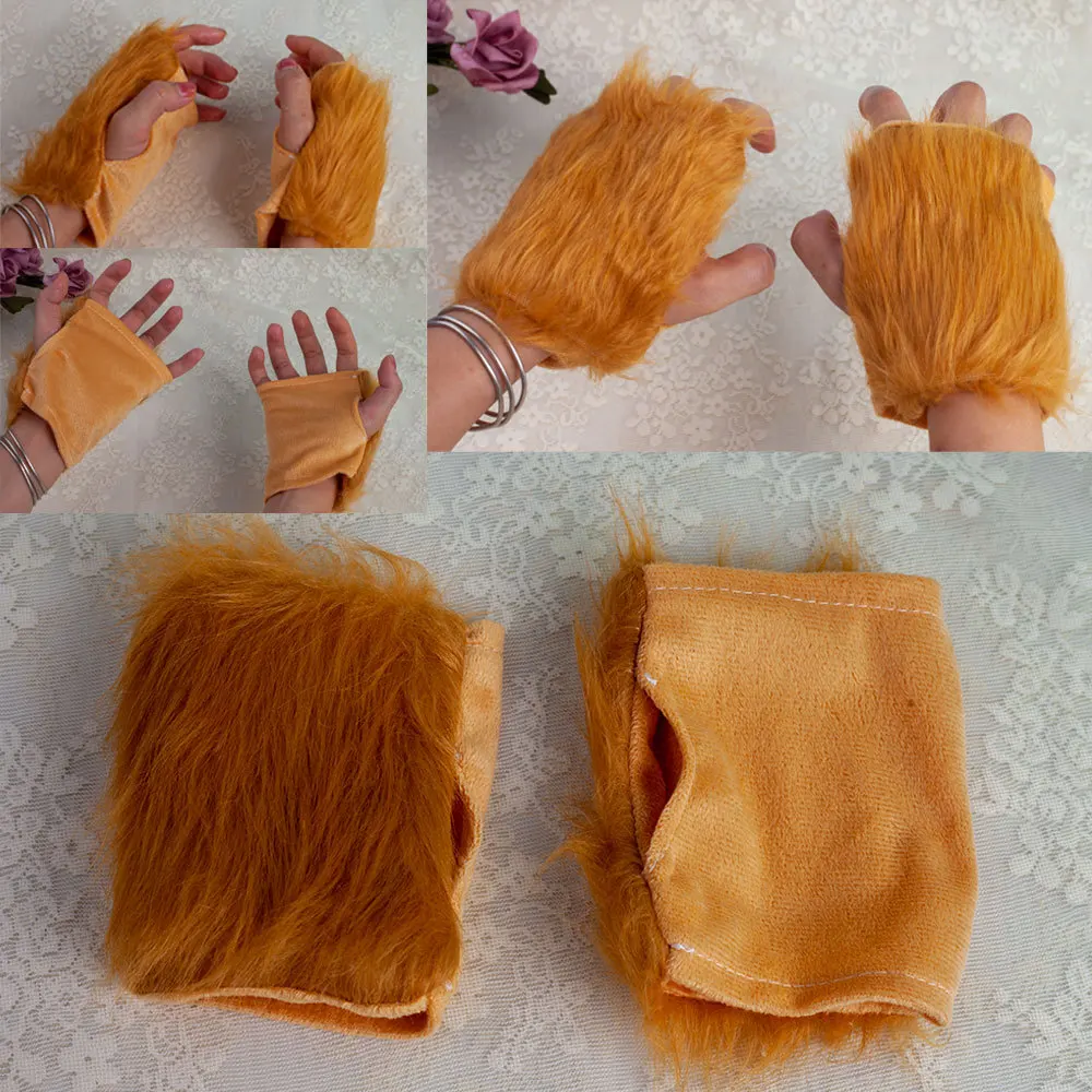 Lion Headband Tail Gloves Cosplay Kawaii Animal Ears Headdress Tie Halloween Party Wearings Adults Xmas Decor DIY Accessories