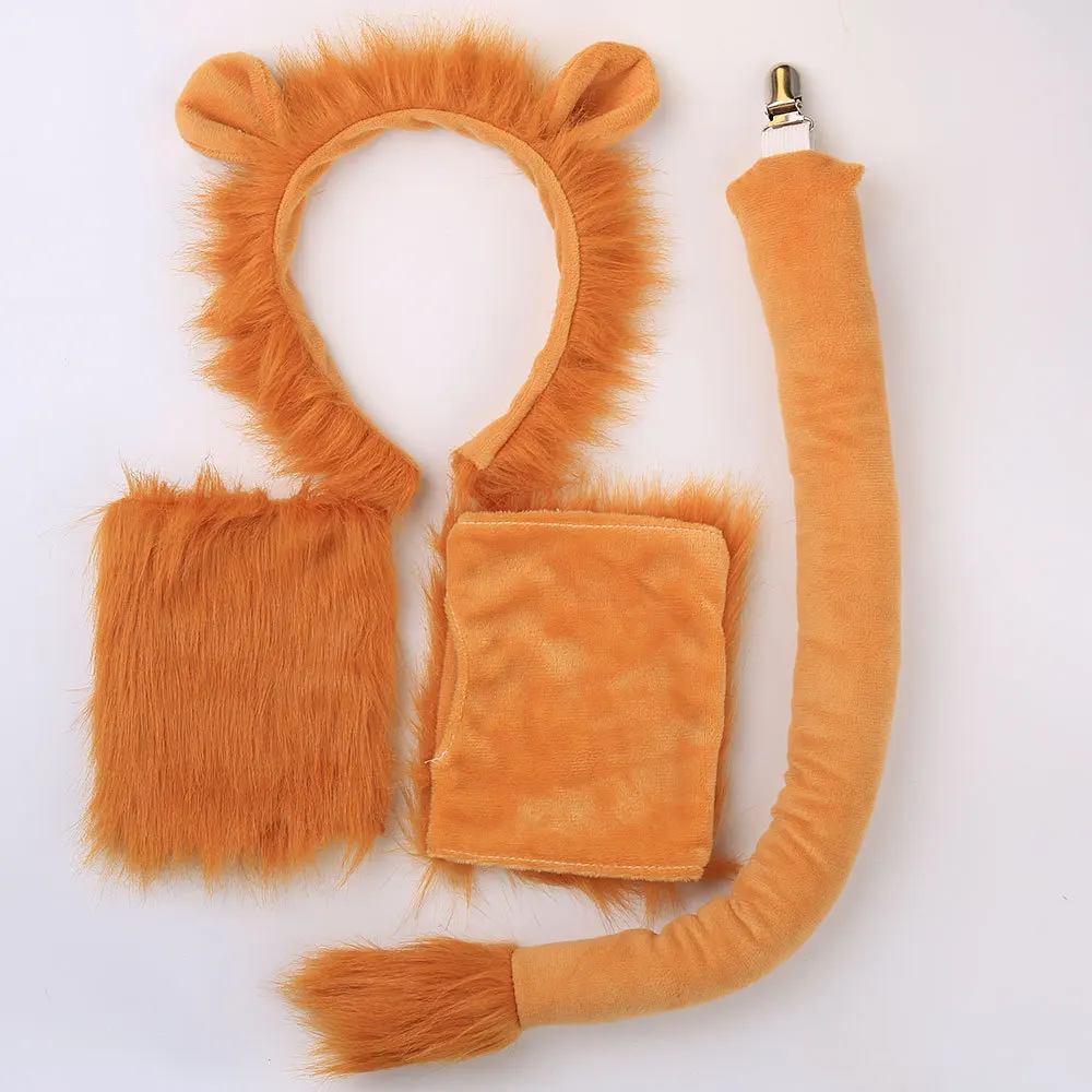 Lion Headband Tail Gloves Cosplay Kawaii Animal Ears Headdress Tie Halloween Party Wearings Adults Xmas Decor DIY Accessories