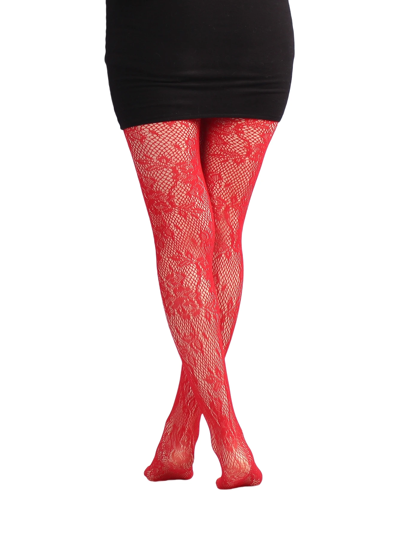 Trendy Women's Branches Patterned Colored Lace Fishnet Tights Y2K Branch with Leaves Pattern Red Fishnets Ladies Net Pantyhose