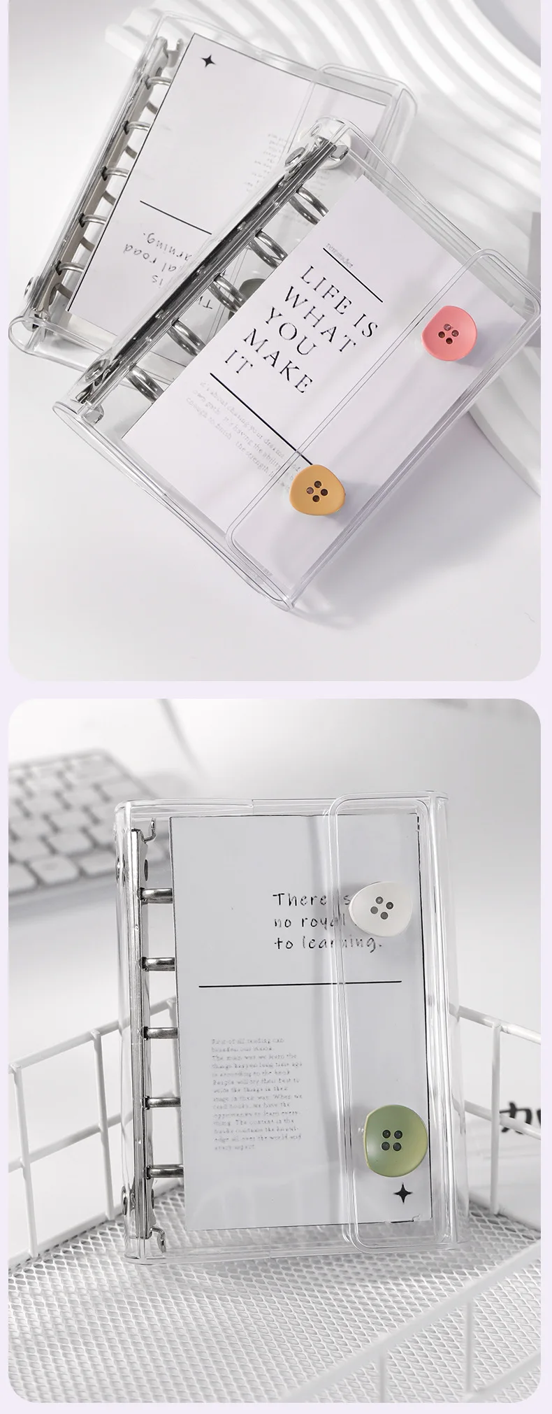 M5 Double Button Cover Transparent Loose Leaf Binder Cover Journal Sketchbook Accessories Diary Office Supplies