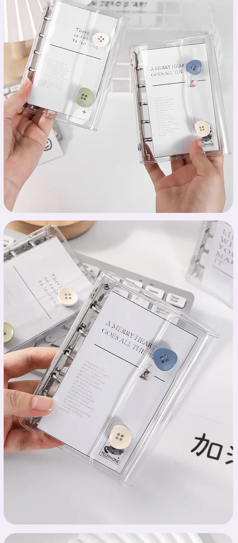 M5 Double Button Cover Transparent Loose Leaf Binder Cover Journal Sketchbook Accessories Diary Office Supplies