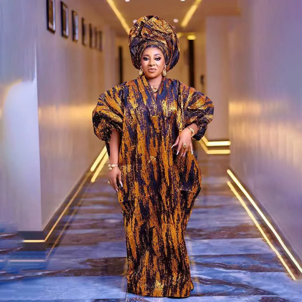 Recommend Luxury Women's Elegant Dress Jacquard Fabric African Woman Boubou Hooked Cloak Africa Clothing