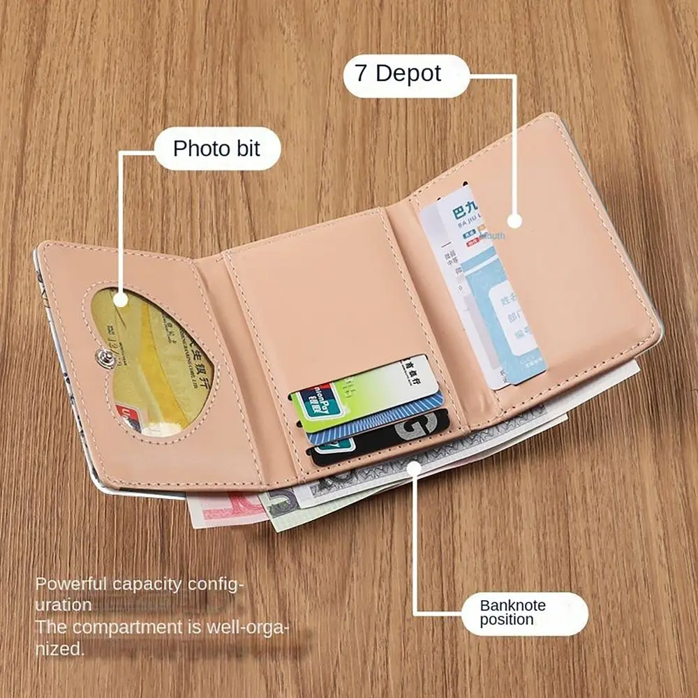 PU Leather Money Coin Purse Mini INS Style 3 Folds Credit Card Holoder Cute Kitten Dog Card Wallets for Girls Students Gift